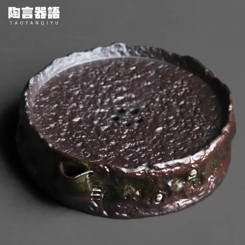 Wood burning fire marks glaze stone texture round pot bearing relief Dunhuang ancient rhyme water storage kettle base