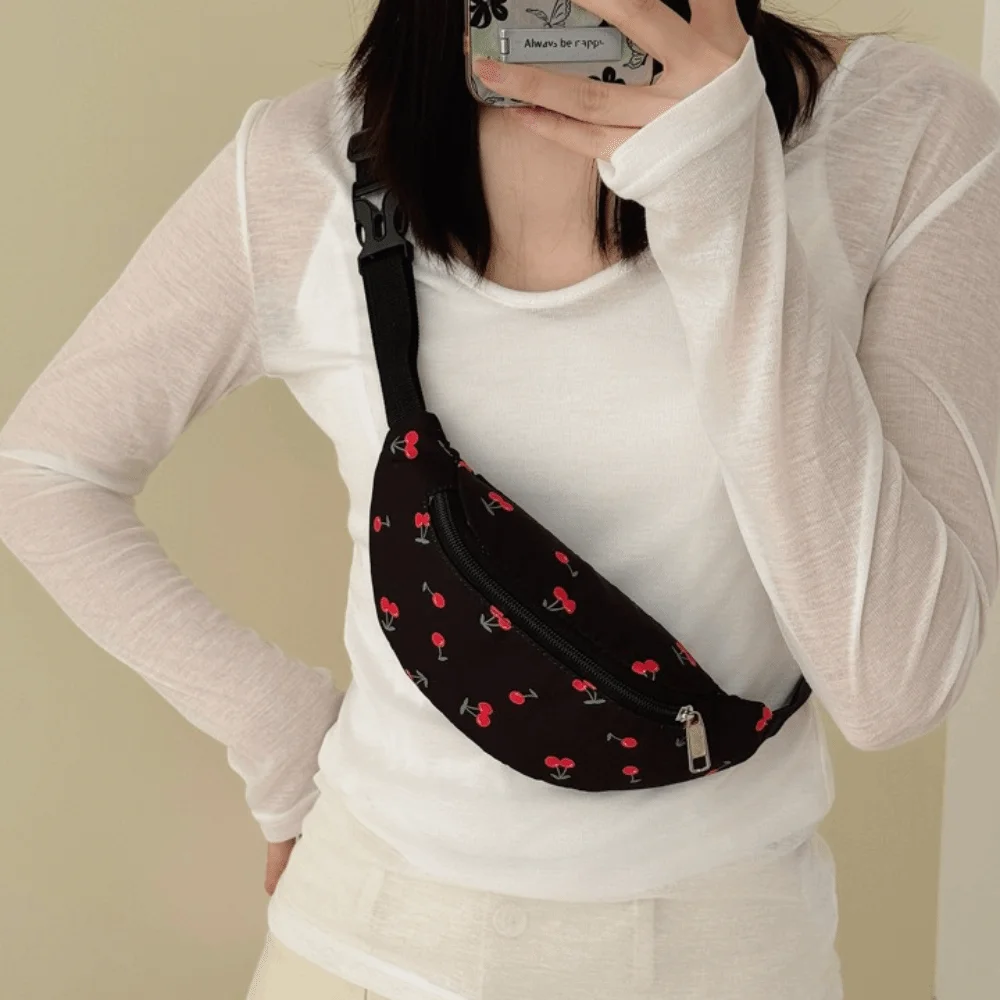 Portable Polyester Cherry Crossbody Bag Cartoon Cherry Shoulder Pouch Waist Pack Women