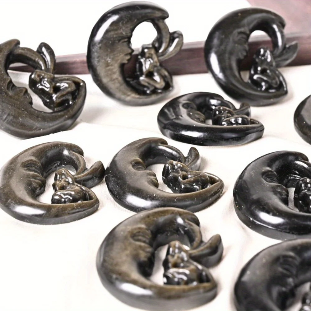 

1pc - Golden Obsidian Moon Fairy Crystal Gemstone Party Style Rock Crystal Guarding Sculpture - Ideal Gift for School Season