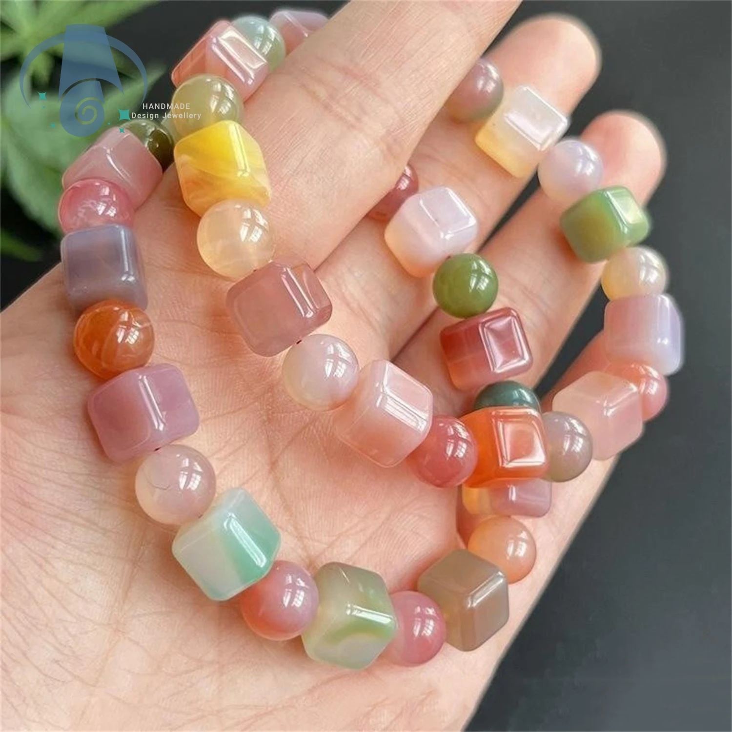 

Красочный браслет из агата с квадратными бусинами, ручной работы, на резинке, с камнями для чакр, бусины из целебного камня, браслет на ногу, повседневное модное украшение