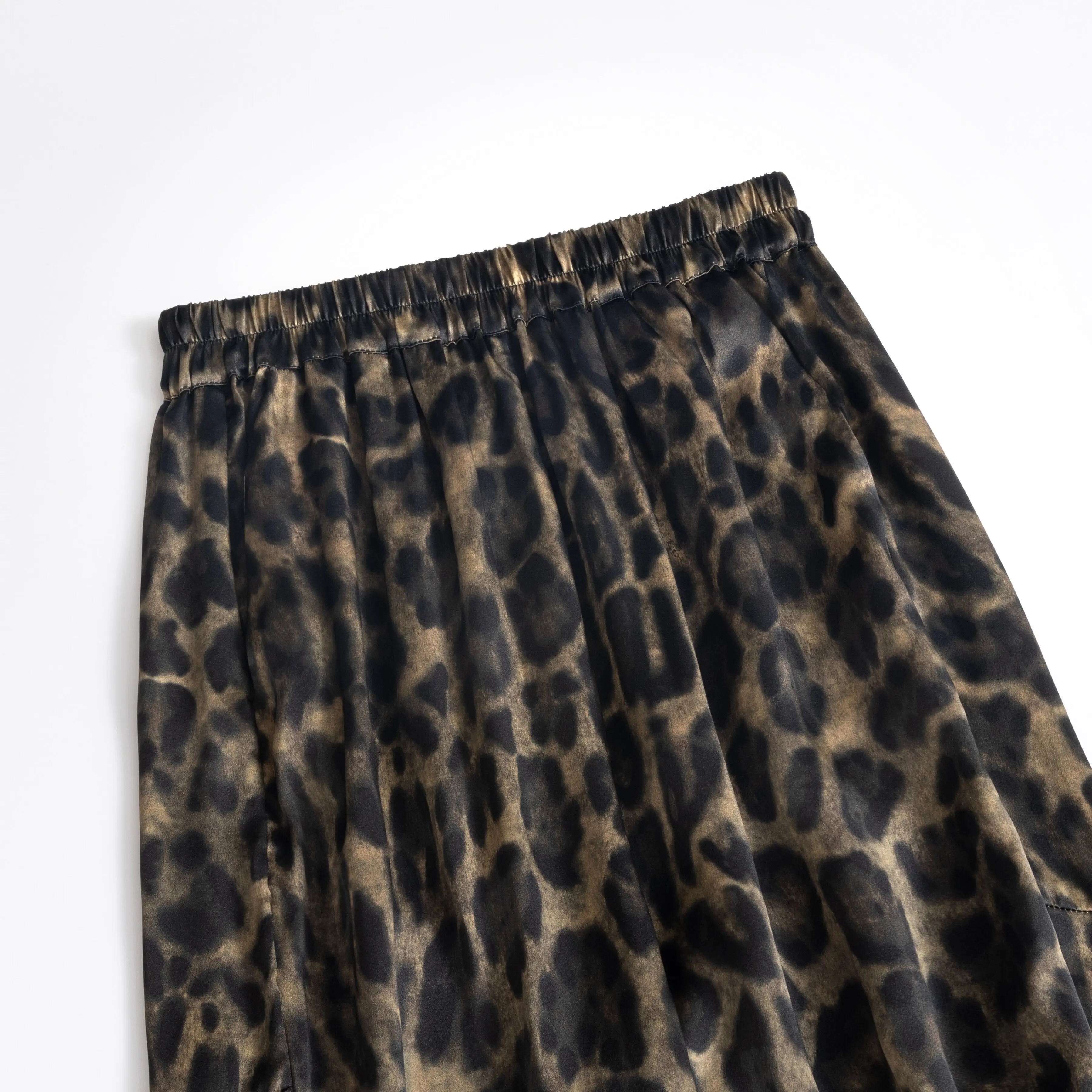 Women's Fashionable Summer New 100% Natural Mulberry Silk Plain Satin Leopard Print Elastic Waist Retro Drape Wide Leg Pants