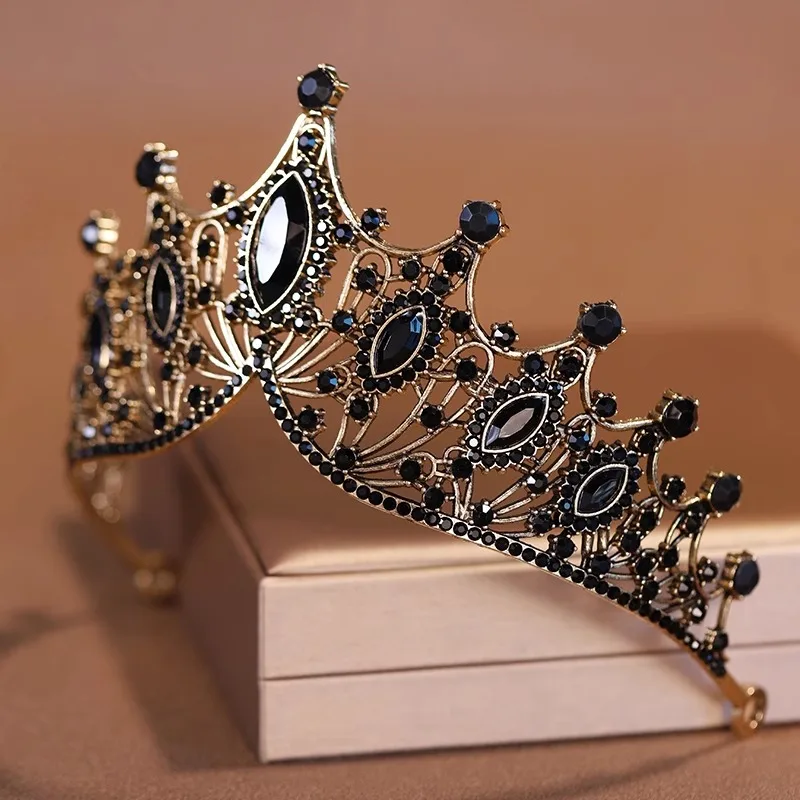 Baroque Black Queen Princess Bridal Wedding Tiara Crown for Women Crystal Tiaras and Crowns Bride Diadem Headdress Hair Jewelry