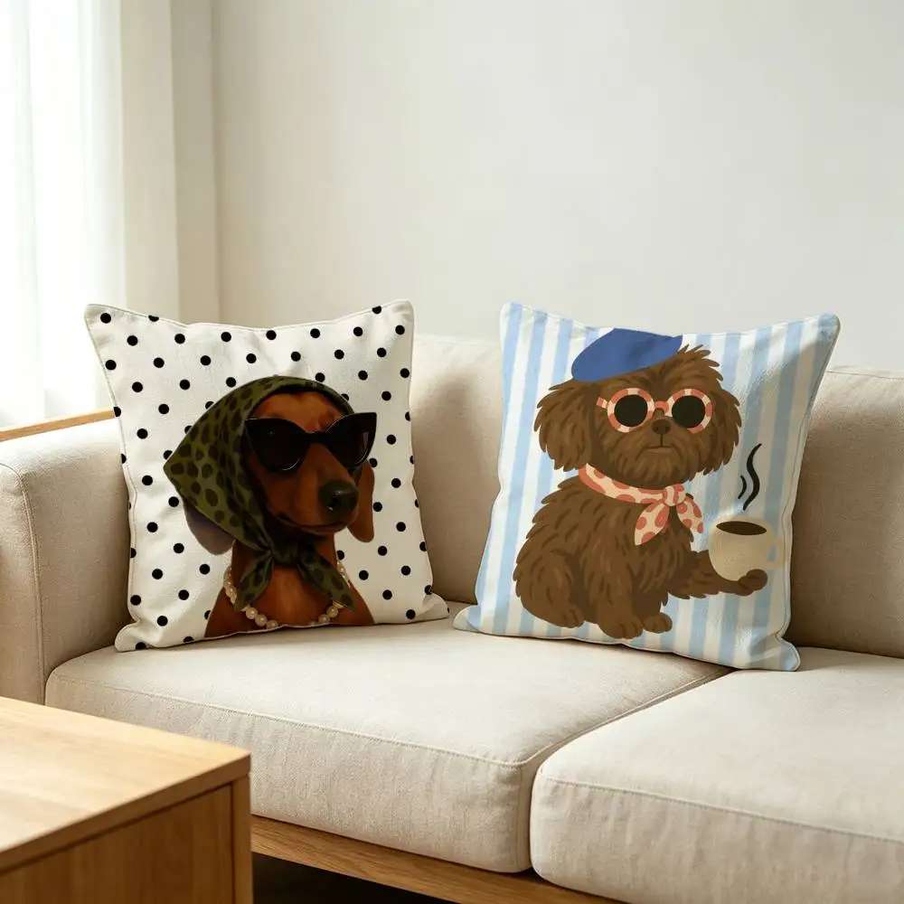 Fashion Dog Funny Throw Pillow Cover Neutral Decor Cushion Cover Soft Sofa Couch Bed Home Decor Pillow Case