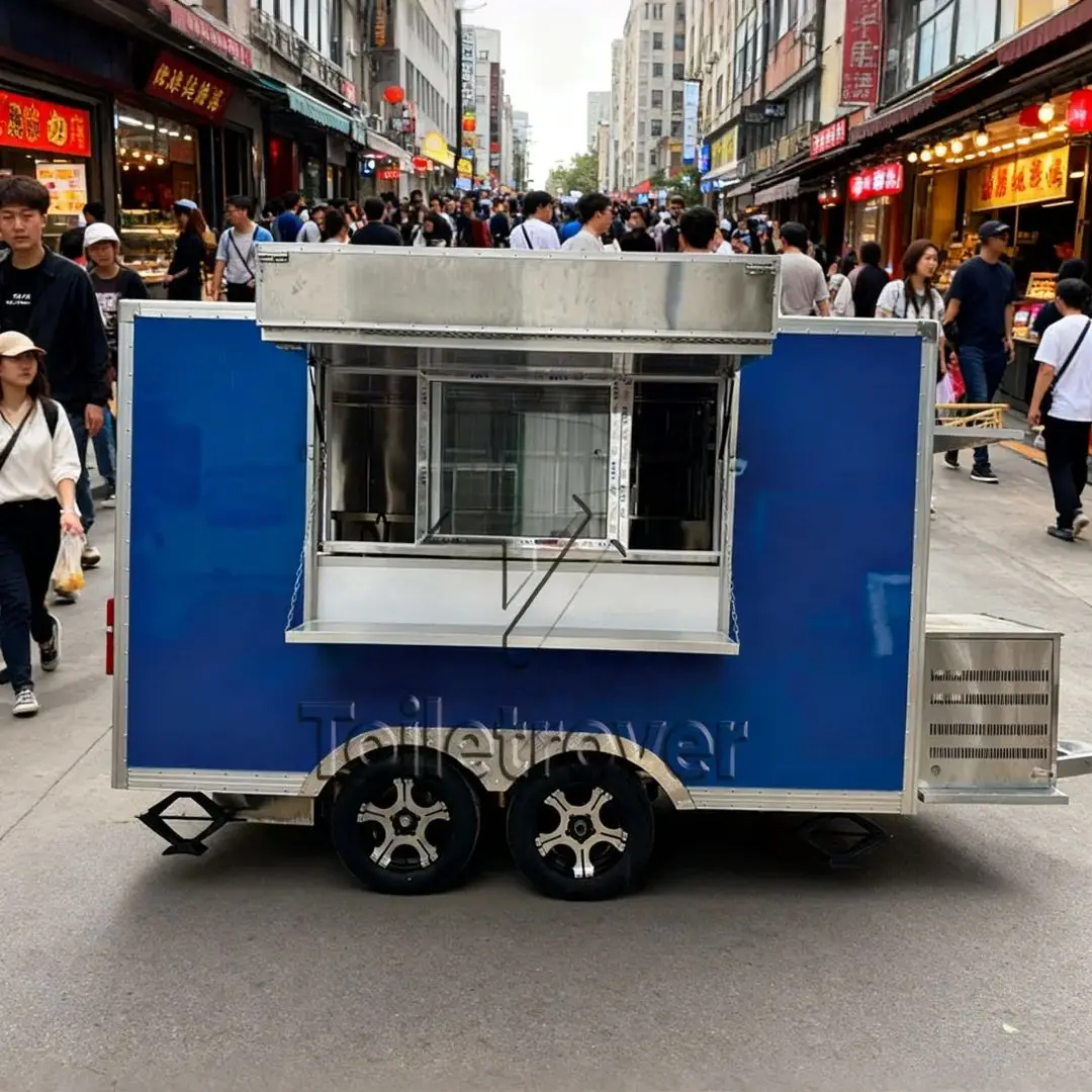 

Customizable Square Food Trailer Workbench Mobile Vending Cart for Internet-Famous Snacks Street Market Stall