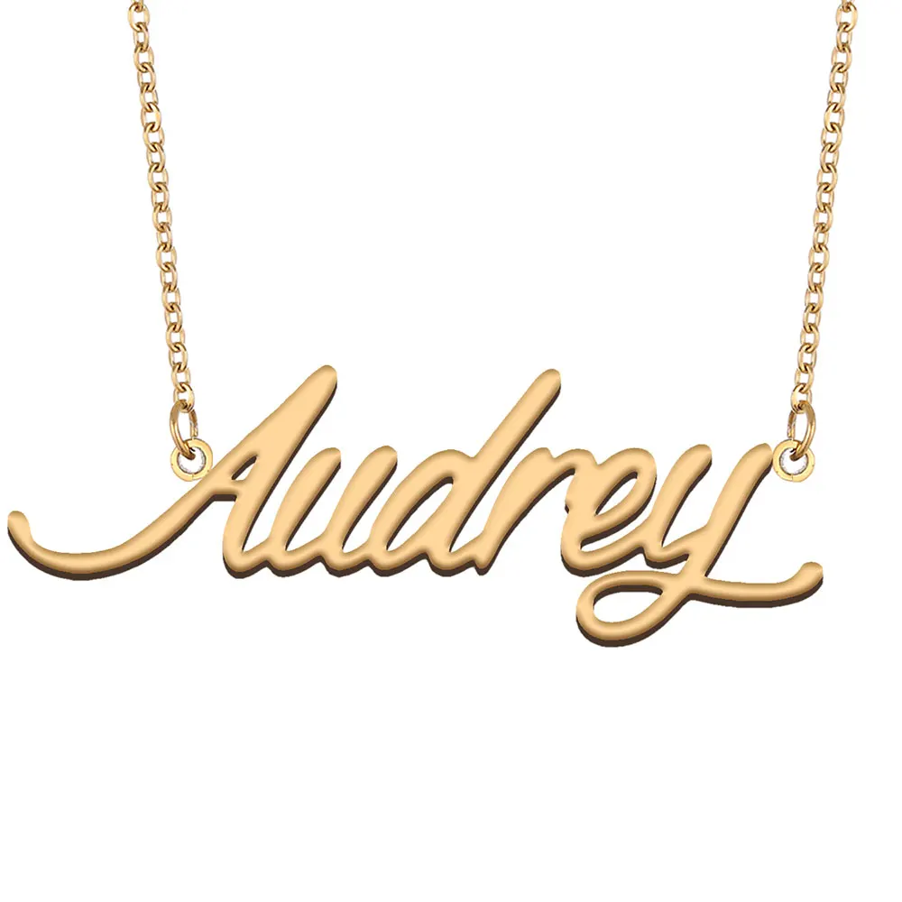 

Audrey Name Necklace for Women Stainless Steel Jewelry Gold Color Nameplate Pendants Collares Para Mujer Letters Choker