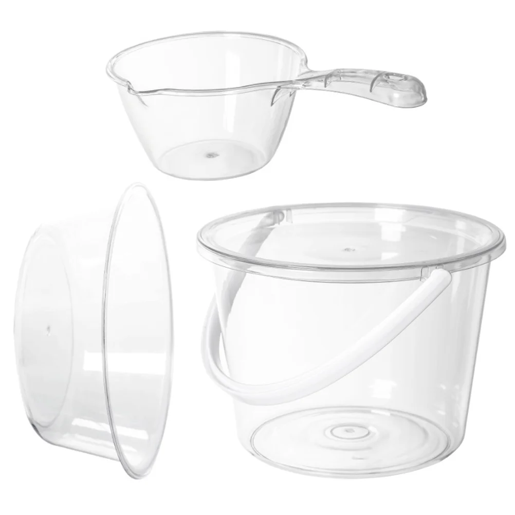 

1 Set Large Capacity Transparent Plastic Bucket With Handle Durable Water Storage Home Garden Round Container For Liquid Sand
