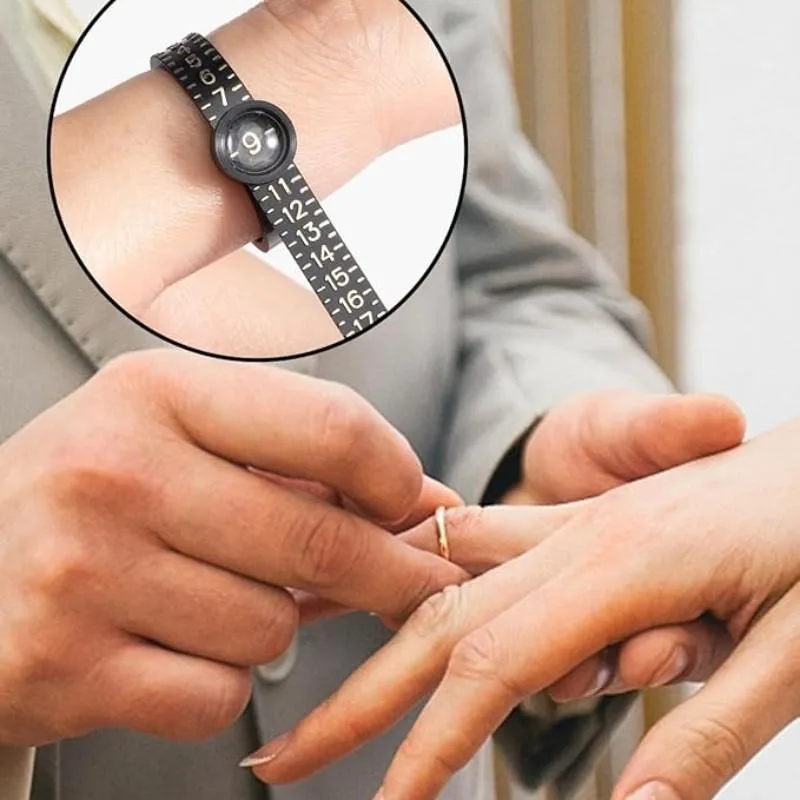 Herramienta para Medir el Tamaño de Anillos con Lupa, Medidor de Dedos Reutilizable Tallas US 1-17, Cinta Métrica Precisa para Joyería, Medidor Multifuncional para Anillos y Bandas, Escala Fácil de Leer