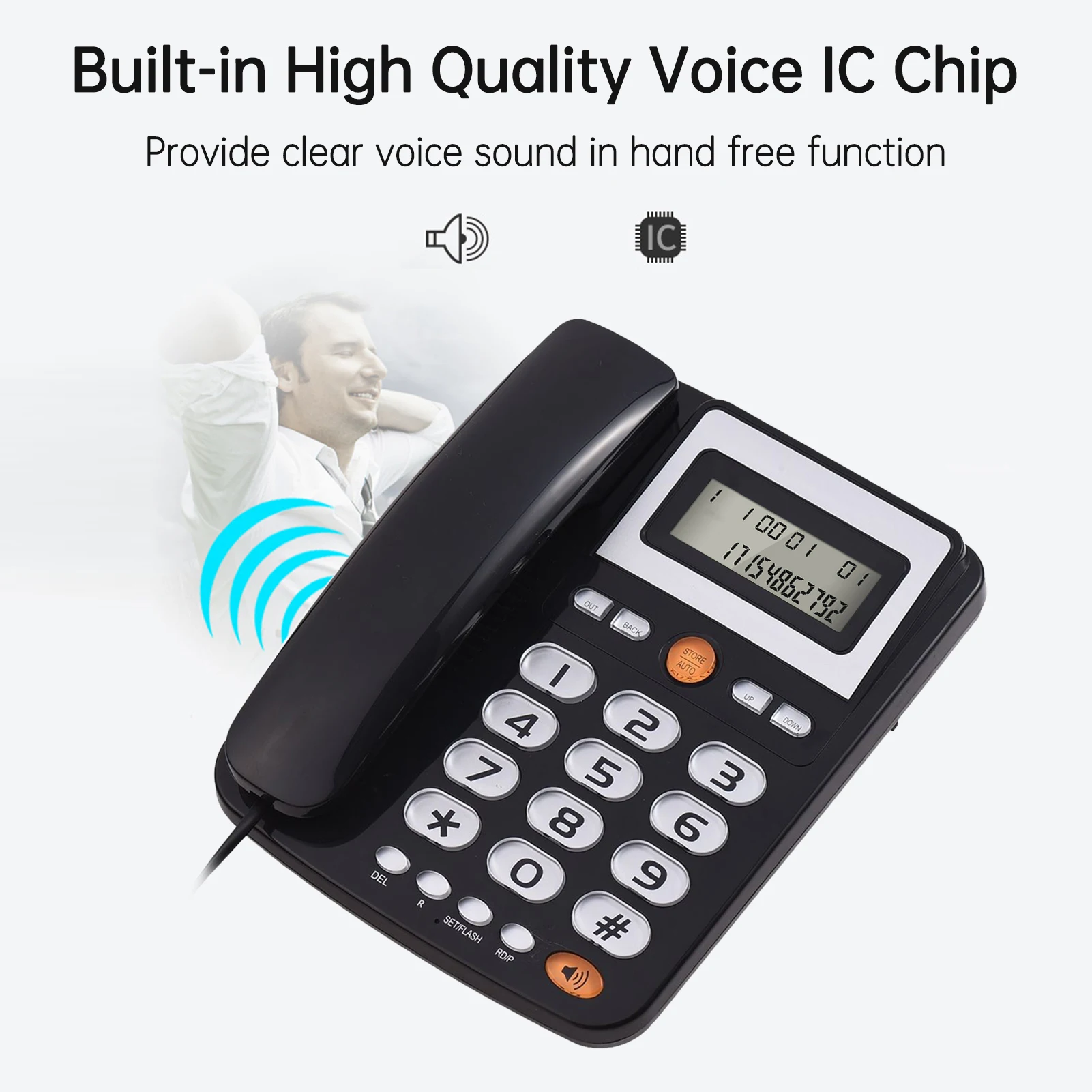 Desktop Corded Landline Phone Big Button for Seniors Phone with LCD Display Flash/ Redial/ Hands Free Functions Dual Ports