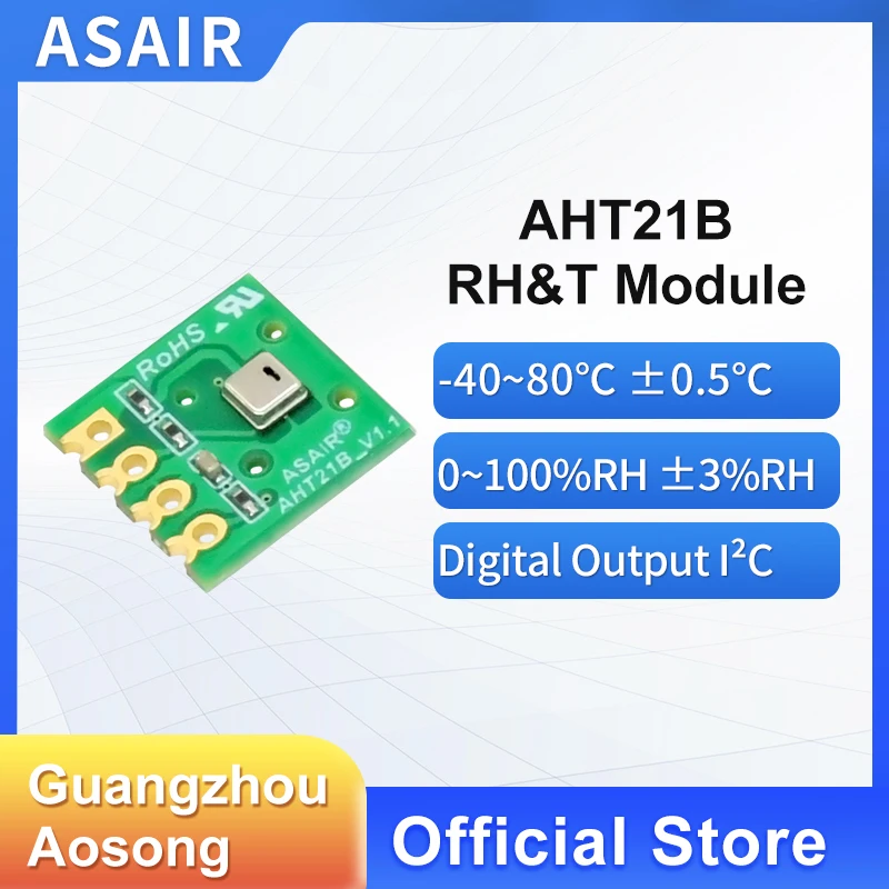 ASAIR AHT21B Temperature and Humidity Sensor Module I²C Digital Outputs