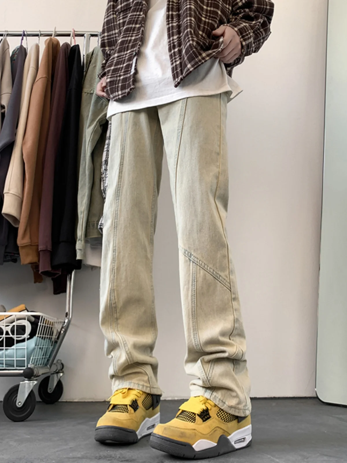 

Мягкие утепленные мужские джинсы прямого кроя, брюки Clean Fit, рабочая одежда, слегка расклешенные брюки, осенне-зимние, с низкой талией, на молнии