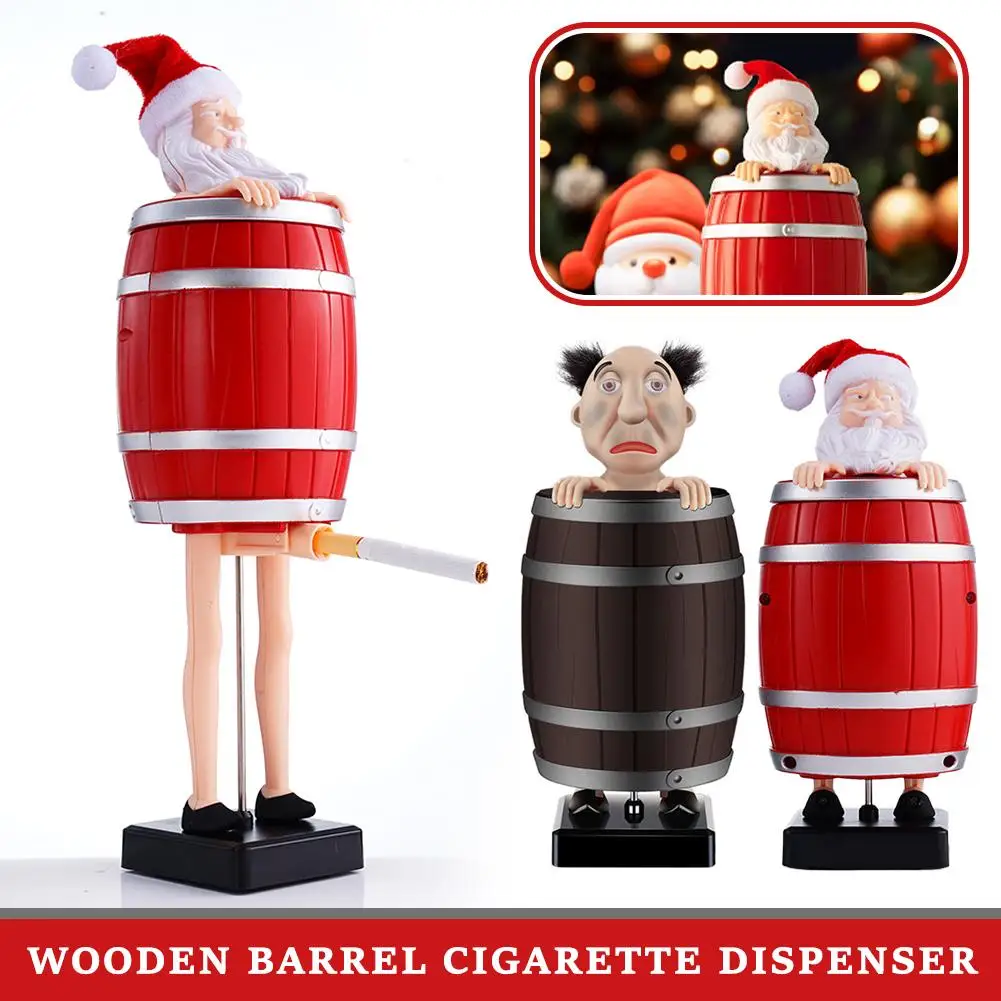 Uncle Santa Automatic Cigarette Box Strange Uncle Santa Claus Wooden Barrel Cigarette Storage Case Xmas Christmas Decoration