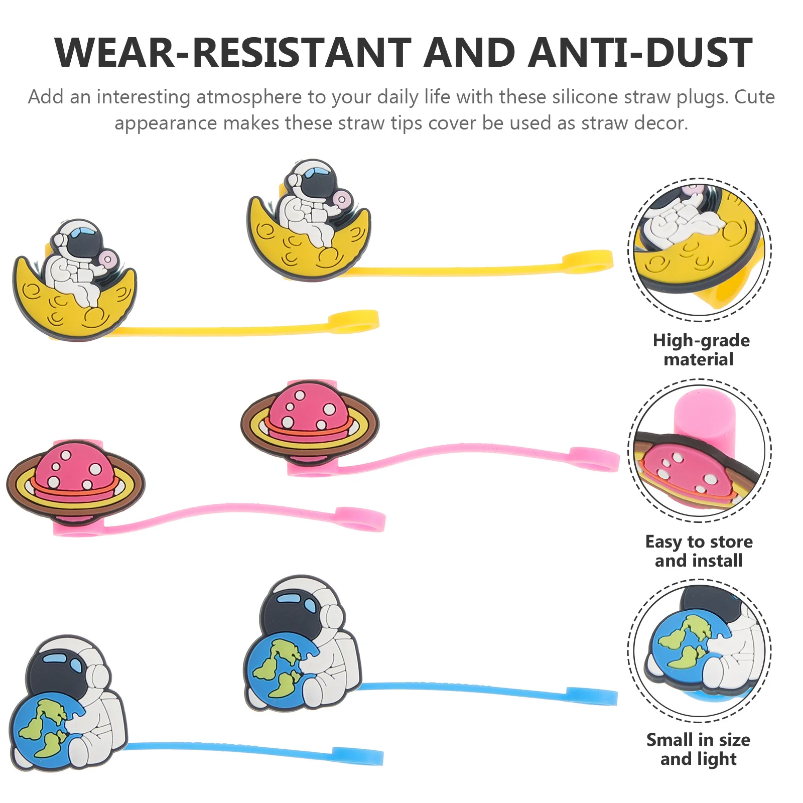 

6Pcs Silicone Straw Protectors High-Grade Material Airtight Seal Splashing Proof Lightweight Small Size Easy Carry Reusable