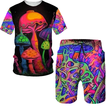 Fashion Summer Mushroom 3D Print T-Shirts Shorts Sets Men's Tracksuits Short Sleeve T Shirt Pants Set Man Suits Clothing