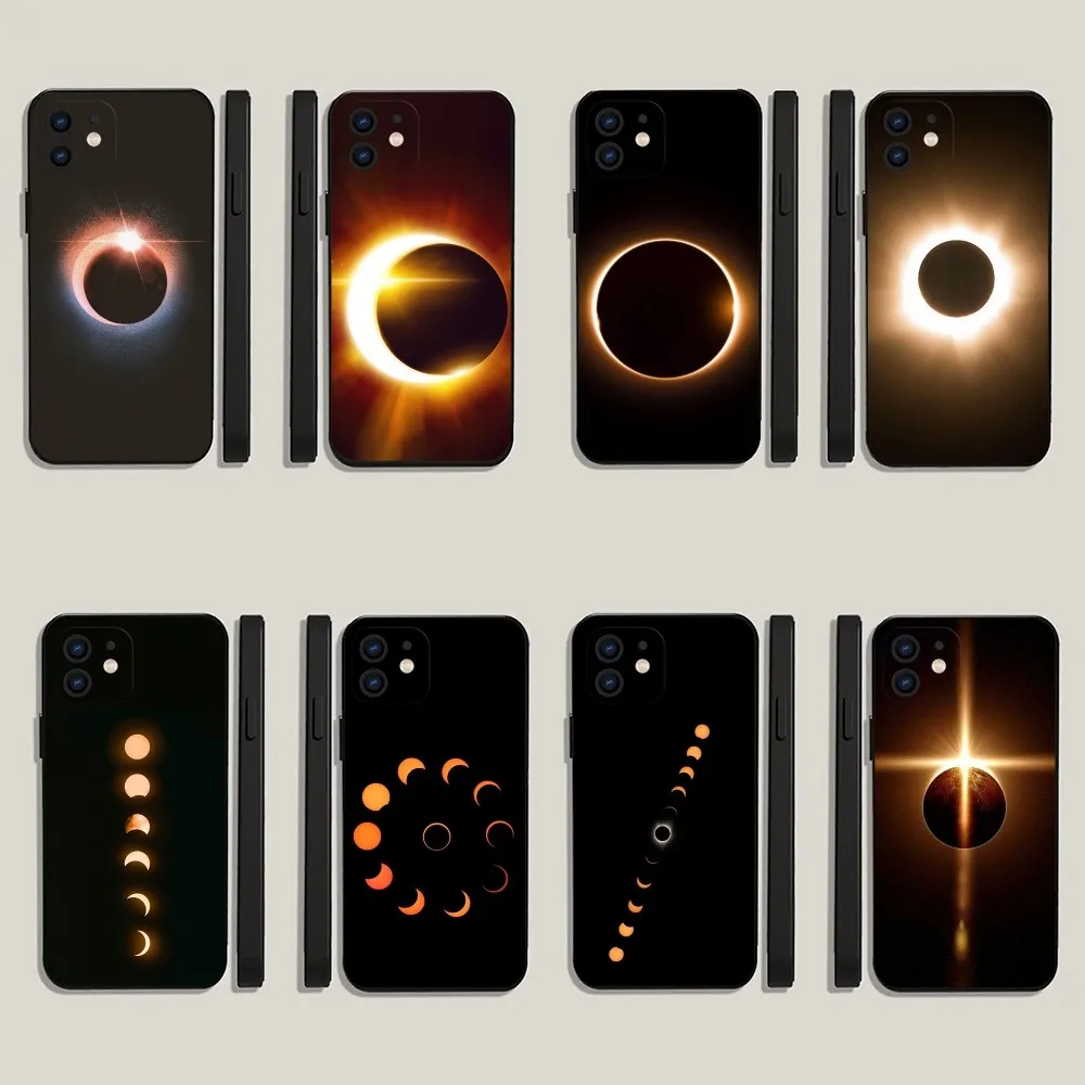 Total Solar Eclipse Phone Case For iPhone 15,14,13,12,11,Plus,Pro Max,XS,X,XR,SE,Mini,8,7 Soft Silicone Black Cover