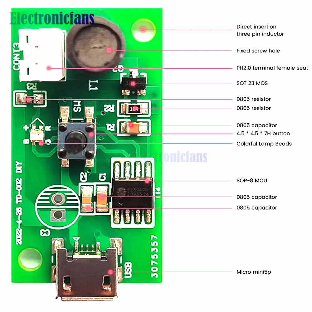 DC5V Seven Colour Lights Monochrome Lights Mini Humidifier Mist Module Driver Board Micro Usb Type-C Usb Interface