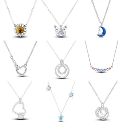 925 Sterling Silver Floral Animal Necklace For Women Round Pendent Sparkling Necklace Fashion Anniversary Birthday Jewelry Gifts