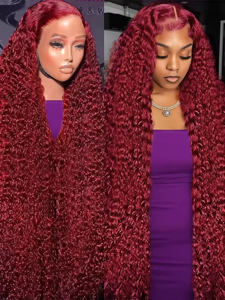 

Deep Wave 99J Burgundy 13x6 Lace Frontal Wig Human Hair 13x4 Curly 30 36 Inch HD Transparent Lace Front Wigs Brazilian Red Wine