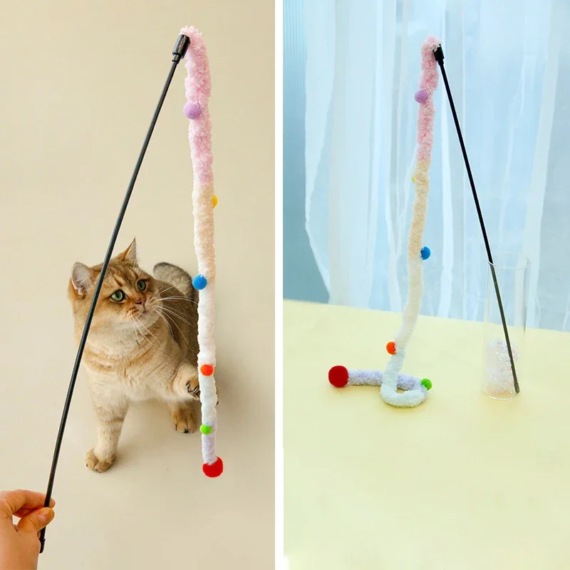 New Cat Teaser Stick Cat Interactive Toy Fun Caterpillar Colored Stick Christmas Ball Toy Pet Supplies