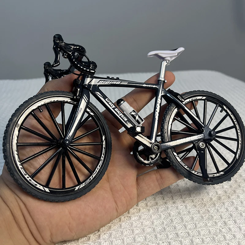 1:8 Mini Model Alloy Black Bicycle Diecast 19cm Metal Finger Adult Bike Simulation Collection Gifts Toys Girls 14Y+