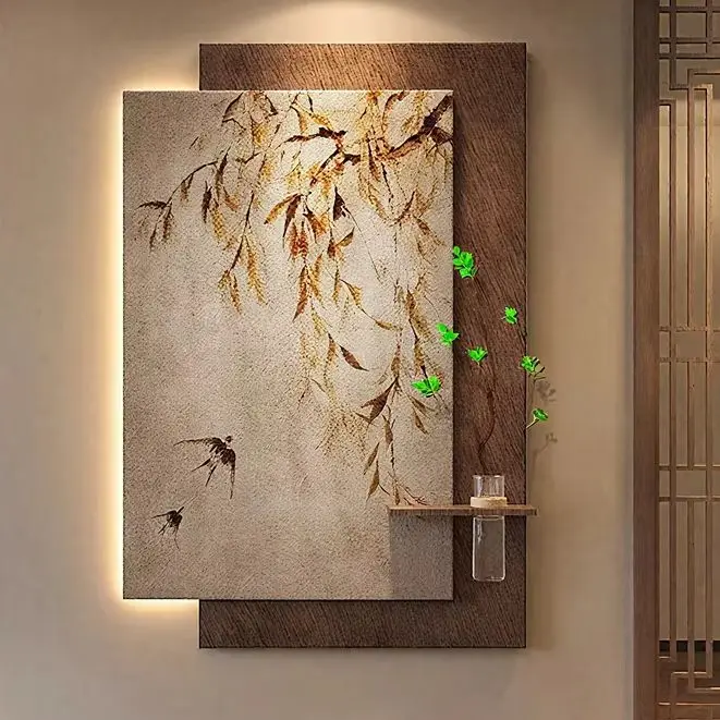 Song Dynasty Aesthetic Decoration Painting Entrance Door Chinese Style Living Room Hanging High-end Zen Style Mural Lamp