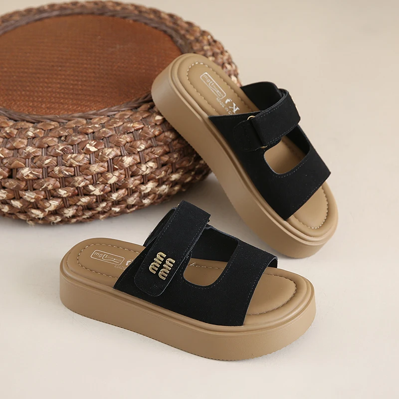 

Women's Breathable Slide Sandals with 4cm Height Boost Non-Slip Sole Toe Protection Soft Cushion for Daily Summer Comfort