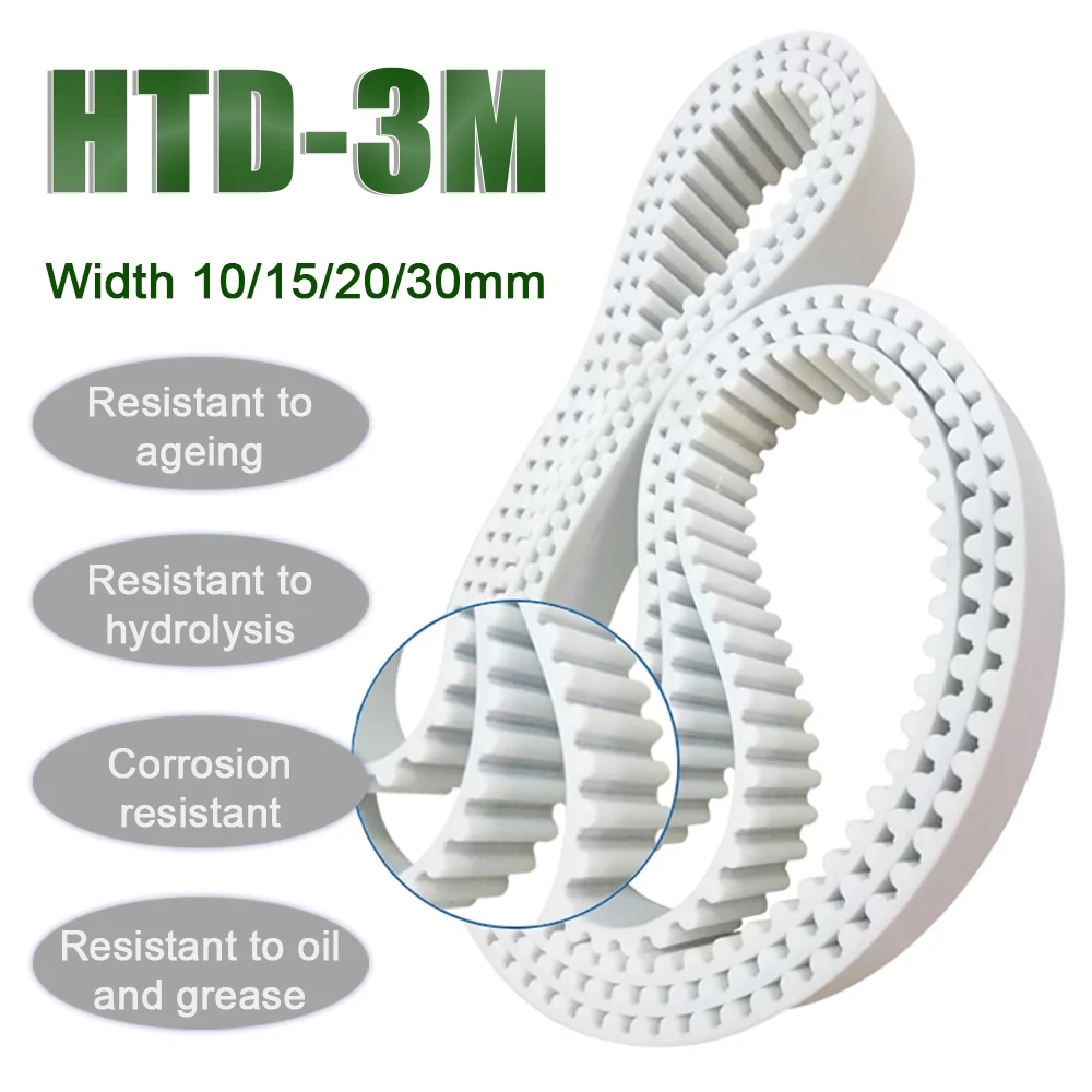 

HTD-3M Polyurethane PU Steel Core Belts White Timing Belt Width 10/15/20/30mm HTD 3M Synchronous Belt for CNC Stepper Motor