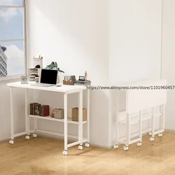 Folding Mobile Computer Desk with Wheels for Learning and Office Work Simple Foldable Household Table Suitable 80*40*75cm