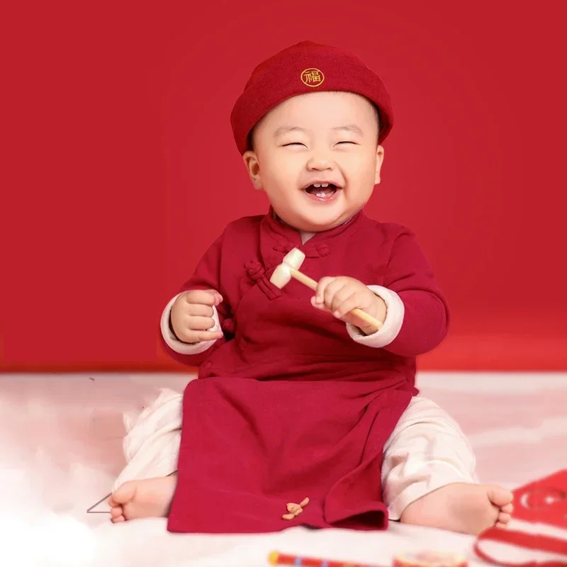 2022New Chinese Hanfu For Baby Kids Boys Chinese New Year Outfit Red Traditional Clothing Kung Fu Cotton Birthday Gift