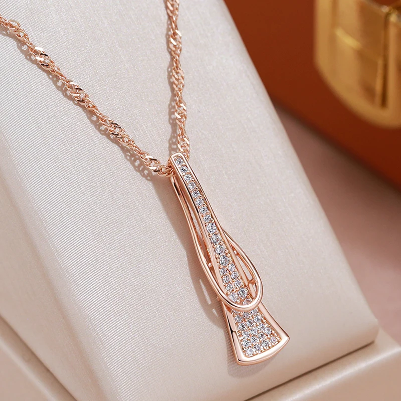 JULYDREAM Geometric Full Paved Zircon Curve Triangle Pendant Women 585 Gold Color Necklace Wedding Jewelry Vintage Accessories