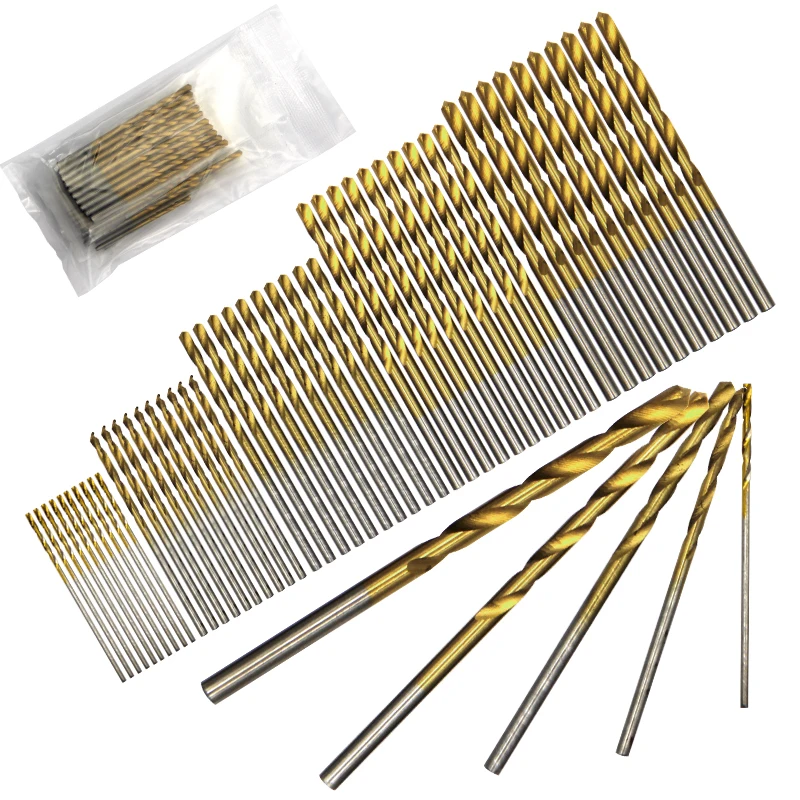 50pc titanium plated twist drill set 1-3mm small drill bit electric drill drilling set DIY woodworking drilling and opening tool