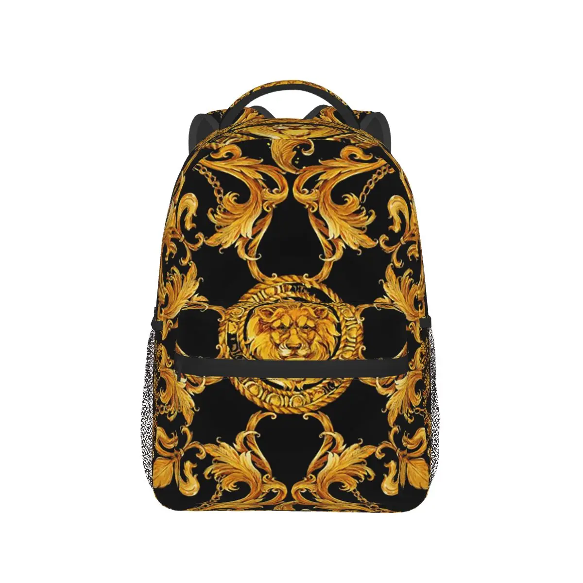 

Golden Lion Baroque Pattern Backpack Hot Sale Daypack Large Capacity Kids BookBag School Bag Shoulder Bags for Men Women