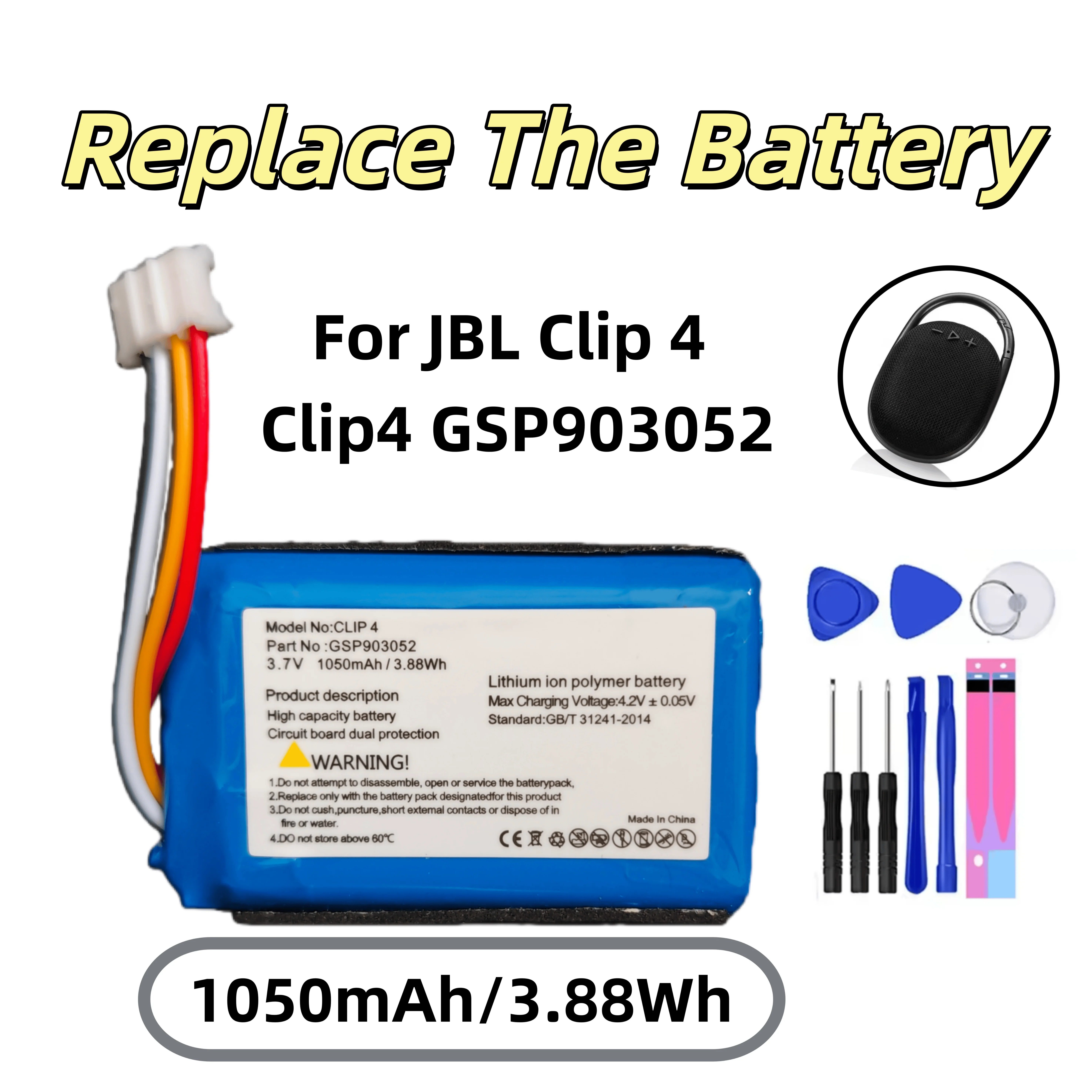

3.7V 1050mAh Replacement Battery For JBL Clip 4 Clip4 GSP903052 Bluetooth Speaker Tools