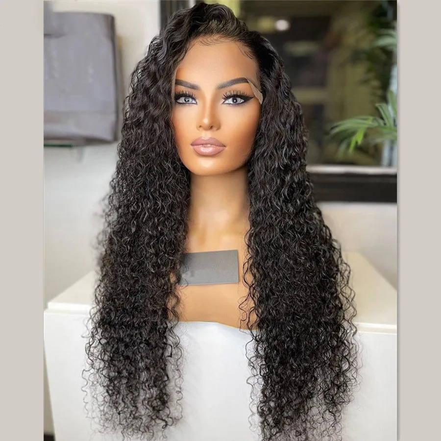 Мягкий бесклеевой натуральный черный парик 180 Плотность 26 дюймов Длинный странный вьющийся глубокий парик фронта шнурка для женщин с волосами ребенка предварительно выщипанные ежедневно