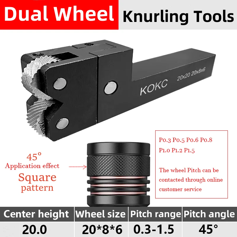 20*20mm 20*8*6 Dual Wheel Knurling Tools KOKC For CNC Lathe feeding 30°Diamond 45°Square pattern