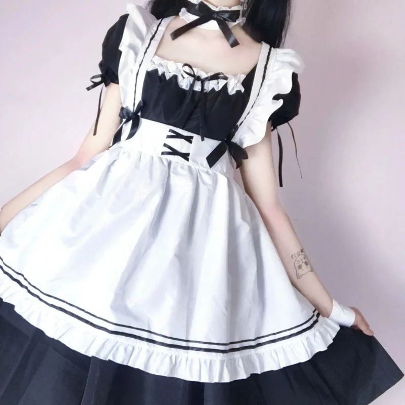 2024 Black Cute Lolita Maid Costumes Girls Women Lovely Maid Cosplay Costume Animation Show Japanese Outfit Dress Clothes MS1857