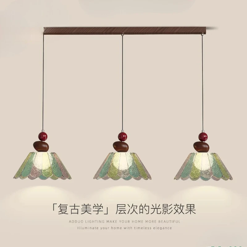 

American Retro Restaurant Chandelier LED Medieval Style Gradient Cracked Glass Three Head Bar Desk Dining Table Lighting Fixture