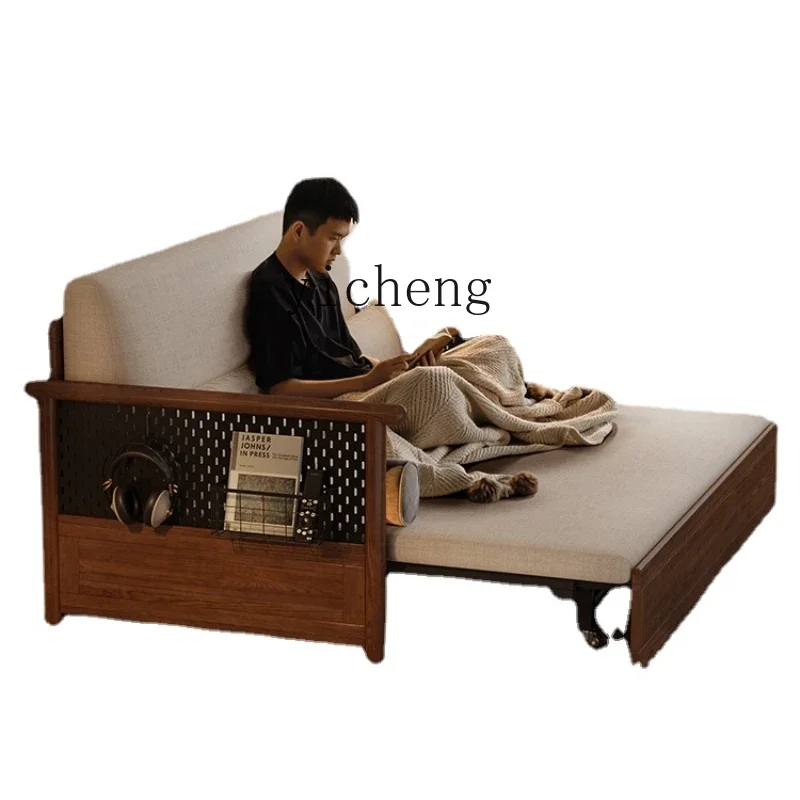 XL Solid Wood Sofa Bed Folding Two Household Minimalist Multi-Functional Pull-out Telescopic Bed