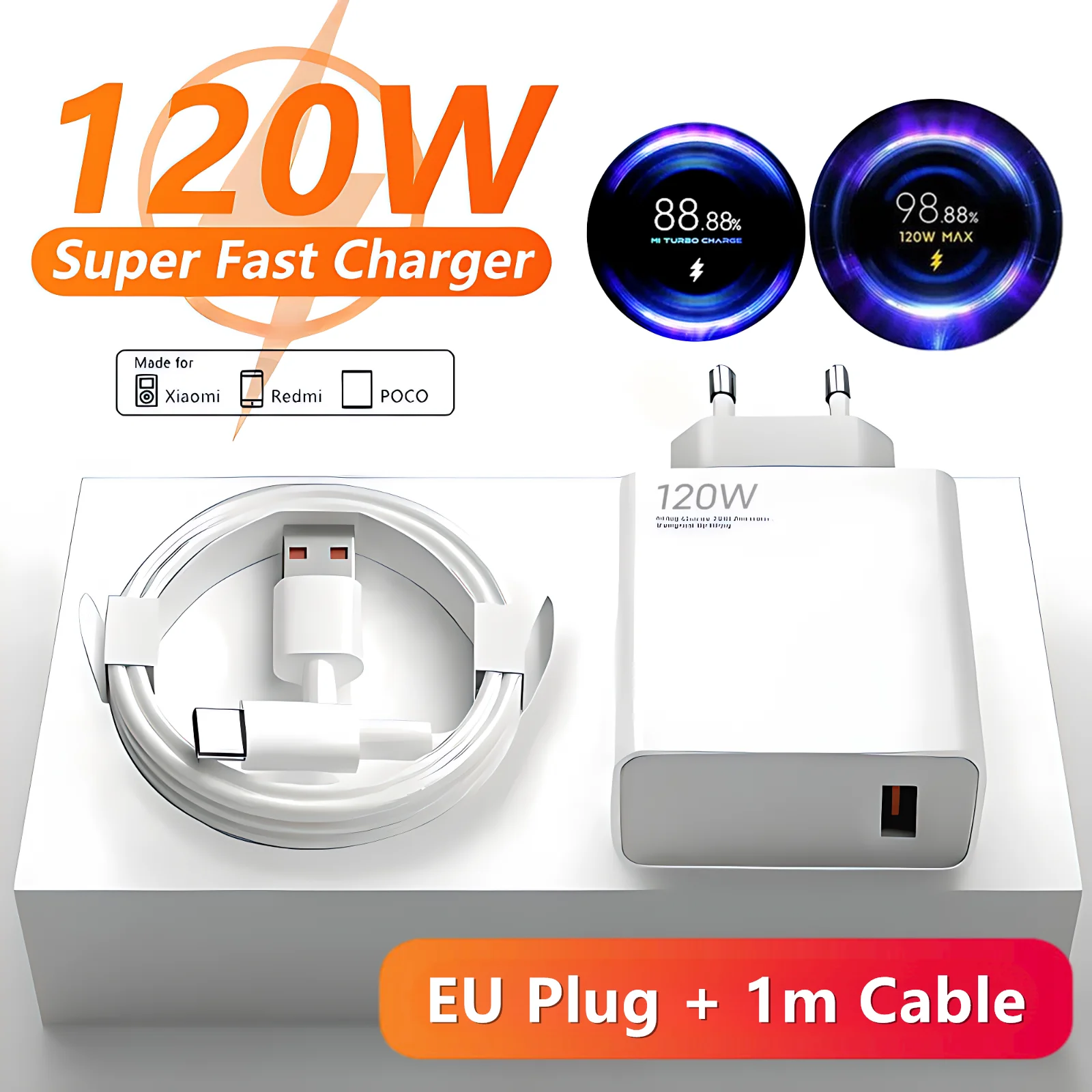 6A 120W EU Snelle USB Wandlader voor Xiaomi 11 12 13 14 15 Ultra Redmi Note 11T 12 13 POCO F6 X5 Pro Type C Turbo Oplaadkabel