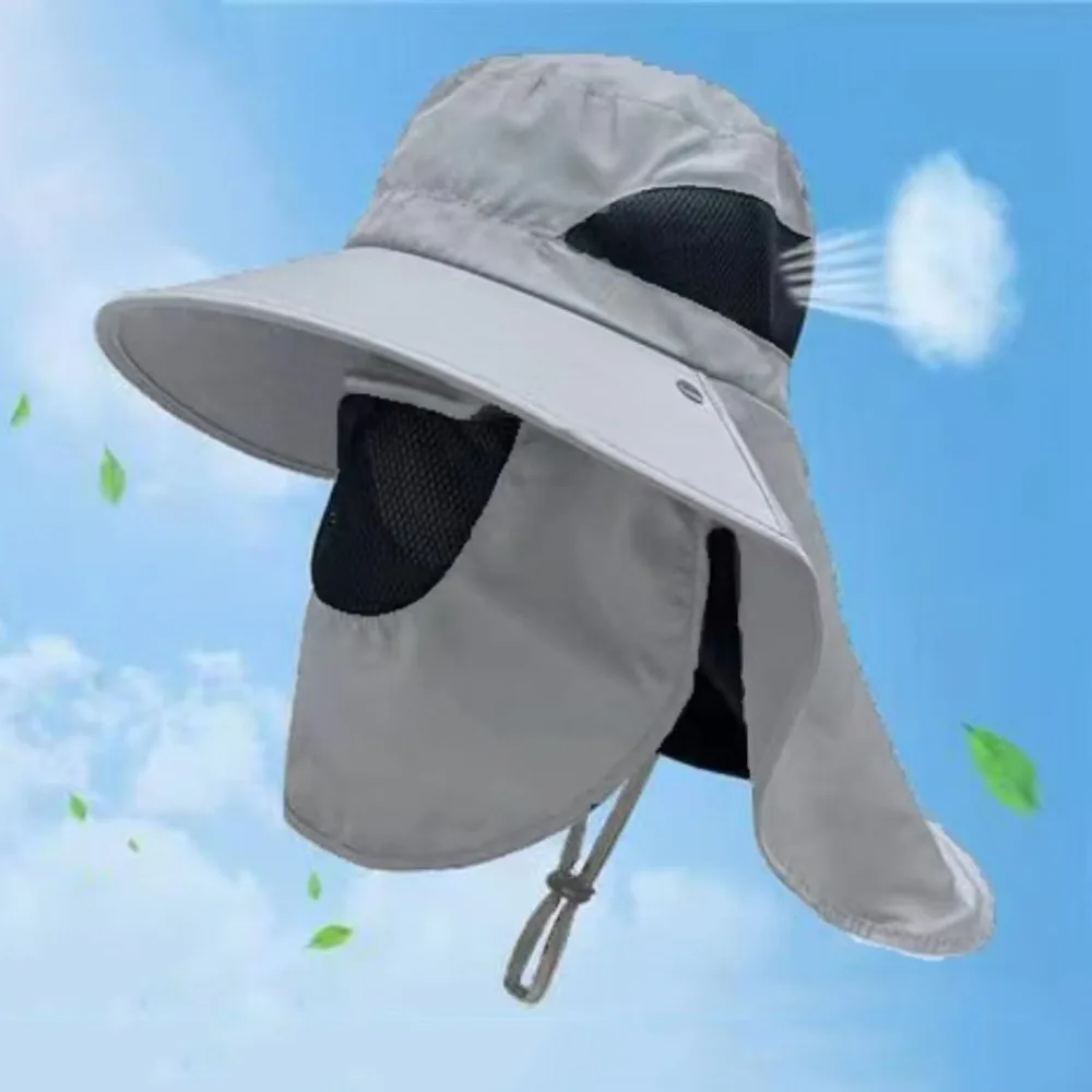 

Multi-function Caps Mask Set Bucket Hat Wide Brim UV Protection Fisherman Hat Adjustable Chin Rope Sunscreen Sun Hat Climbing