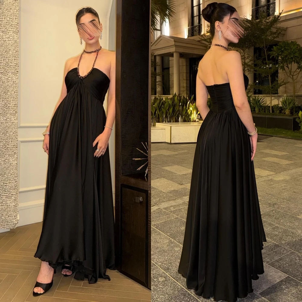 تخصيص ألف خط الرسن بلا أكمام فستان سهرة أنيق دقيق مخصص فساتين المناسبات مزاجه موضة فستان الحفلة الراقصة