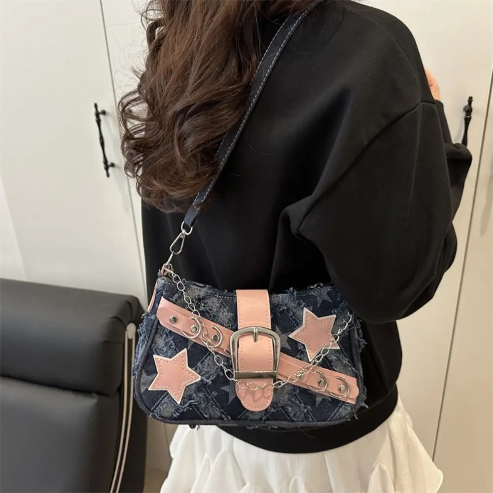 

Корейский стиль, рваные джинсы, сумка подмышки, ретро-пояс, цепочка, ремень, сумка на плечо со звездами, сумка-бродяга, сумка в форме полумесяца