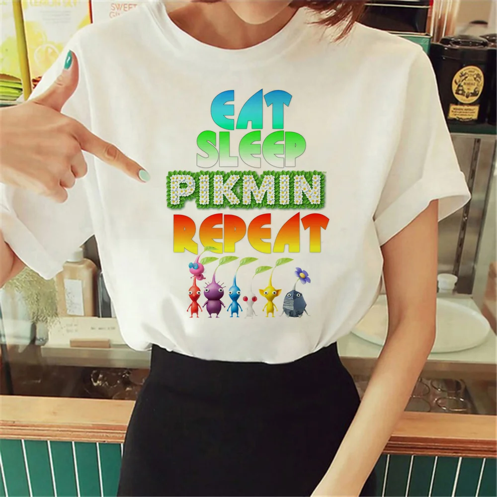 Pikmin Cartoon Print T Shirt Women Funny Casual White T Shirt Female Summer Short Sleeve T-Shirt Female Streetwear