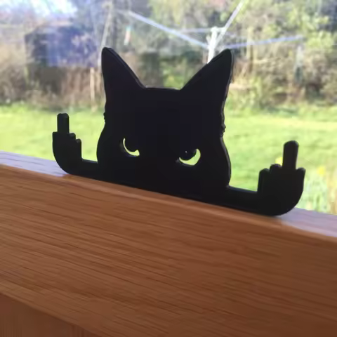 1PCS New Fence Decoration Table Decor Funny Room Window Middle Finger Cat Garden Decoration Black Cat