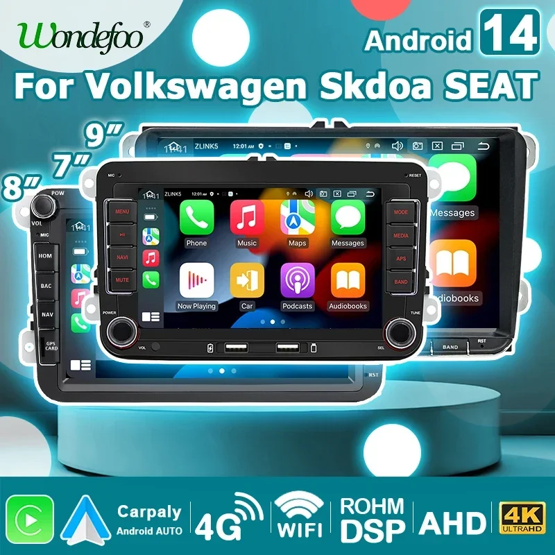 7'' 8'' 9'' Android 14 Auto Car Radio carplay For VW Amarok SKODA Fabia Limousine Roomster SEAT Altea 2 DIN Multimedia player