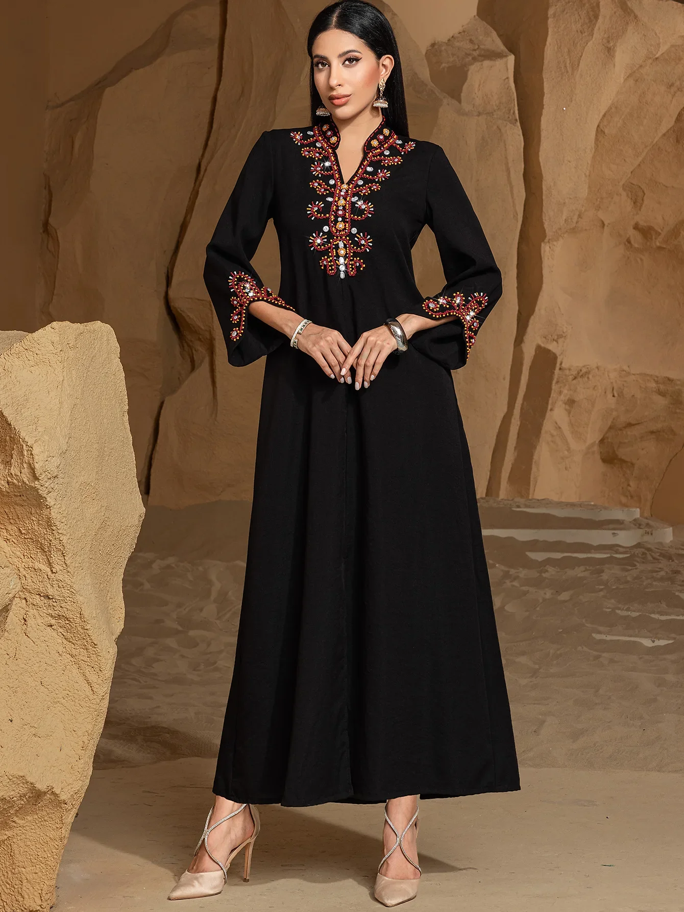 

Eid Jalabiya Muslim Abaya Party Dress for Women Arab Diamond Abayas Long Dresses Robe Woman Elegant Ramadan Dresses Vestidos