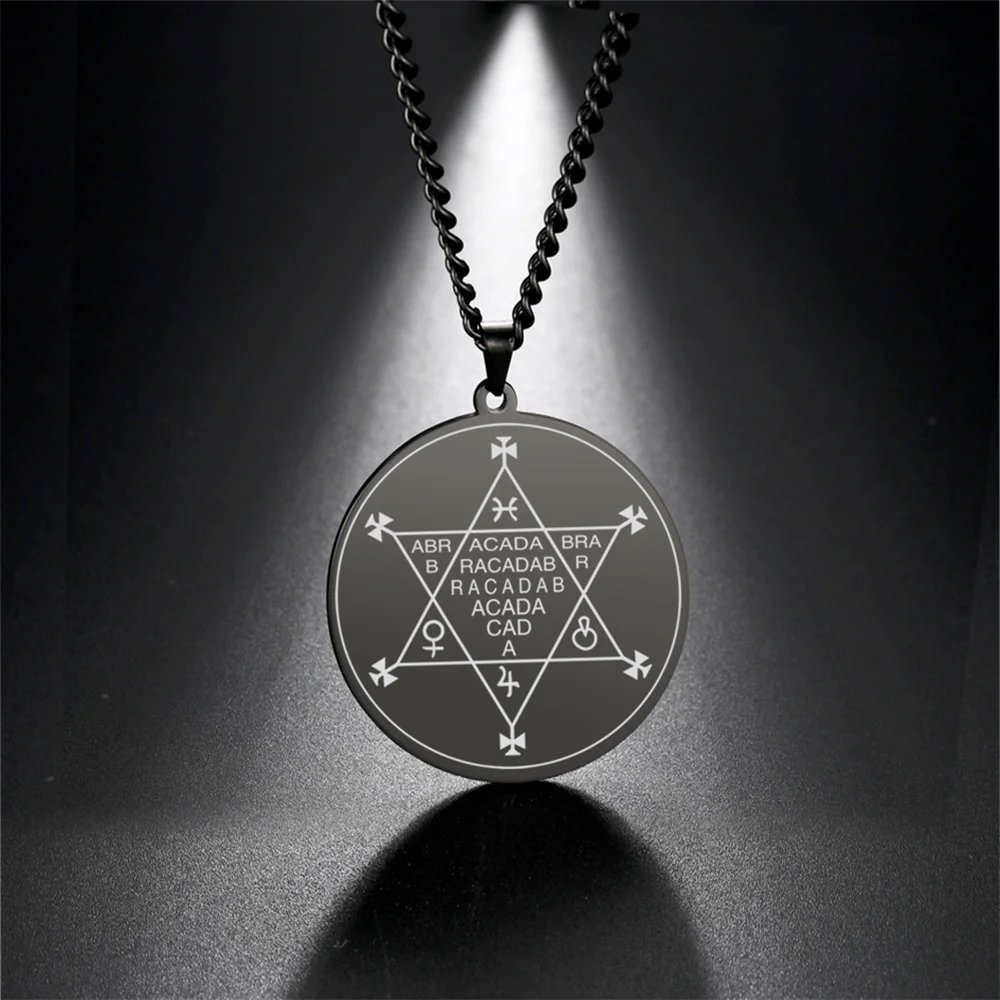 EUEAVAN Vintage Wicca Abracadabra Pendant Necklaces Stainless Steel Occult Wahyeh Blessed Pentagram of Solomon Amulet Jewelry