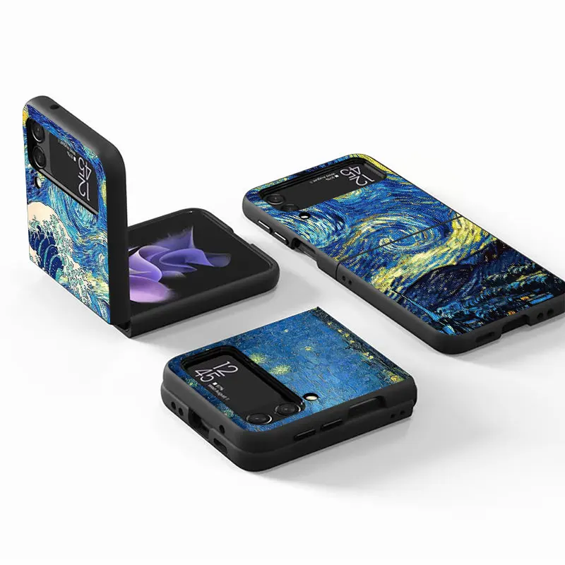 Phone Case for Samsung Galaxy Z Flip 3 zflip Z Flip 4 ZFlip6 5G ZFlip 5 Black Shockproof Cases Cover Van Gogh Starry Night Shell