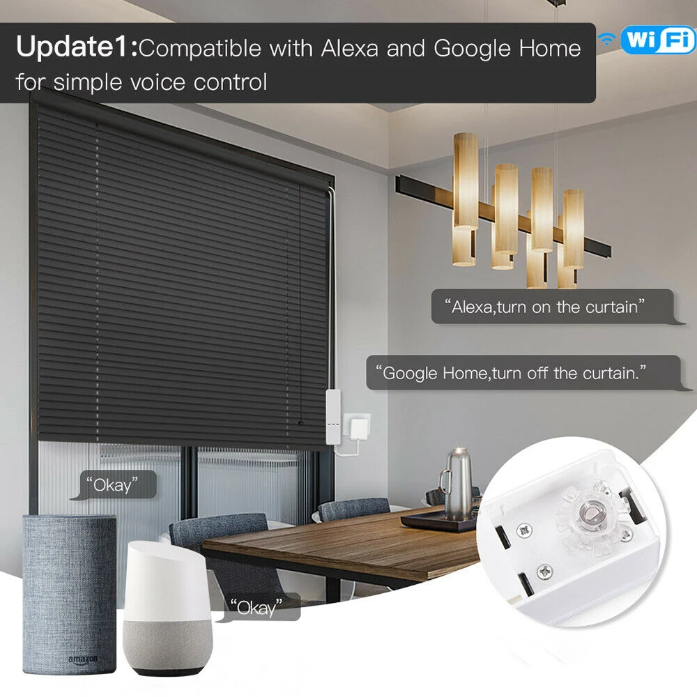 WiFi Smart Blind Motor Motorized Chain Roller Blind Shade Shutter Drive Tuya Curtain Motor Smart App Remote Control Alexa/Google