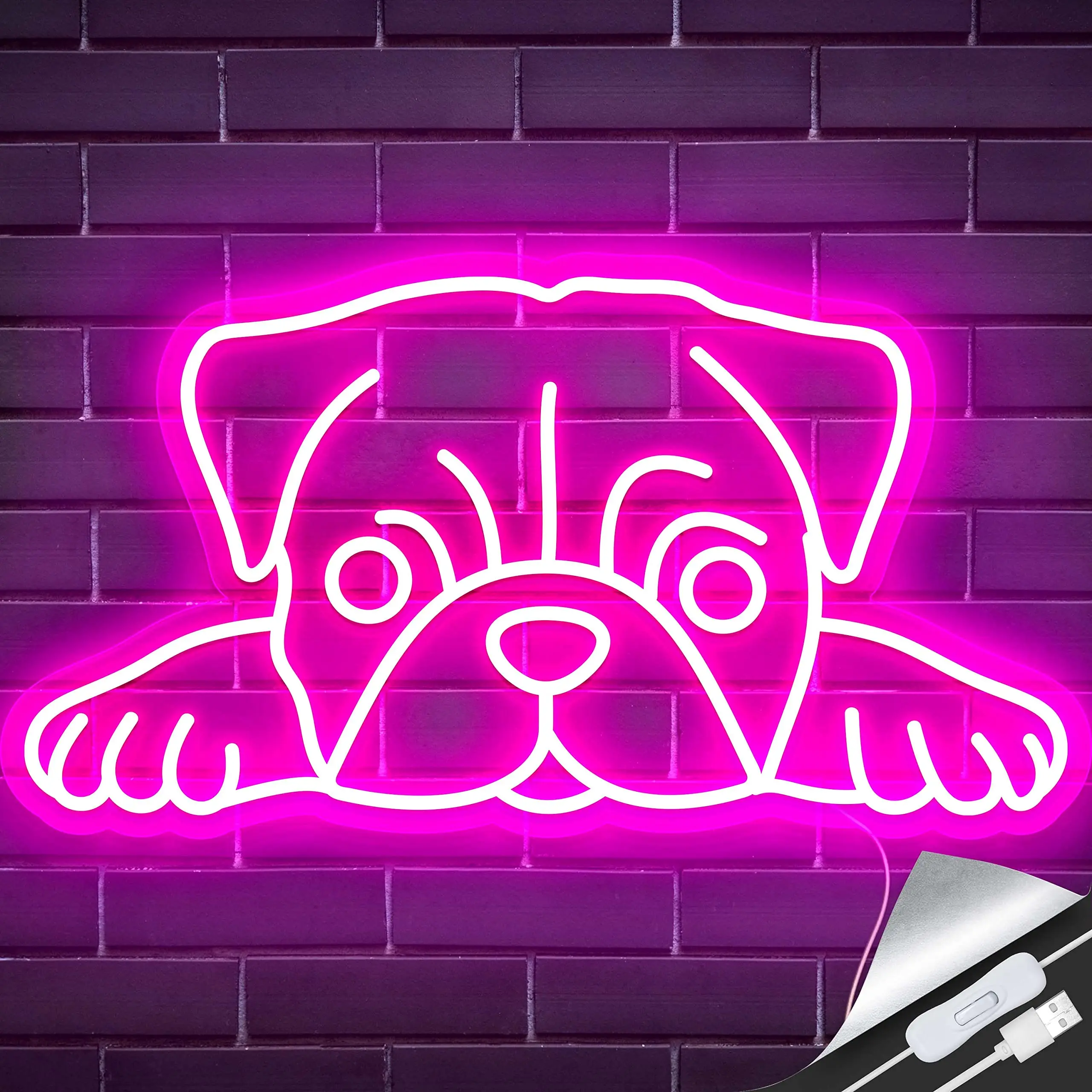 Pug tanda Neon untuk Dekor dinding anak anjing dekorasi pesta perlengkapan pesta ulang tahun anjing lampu Neon untuk kamar tidur toko hewan peliharaan tanda LED USB