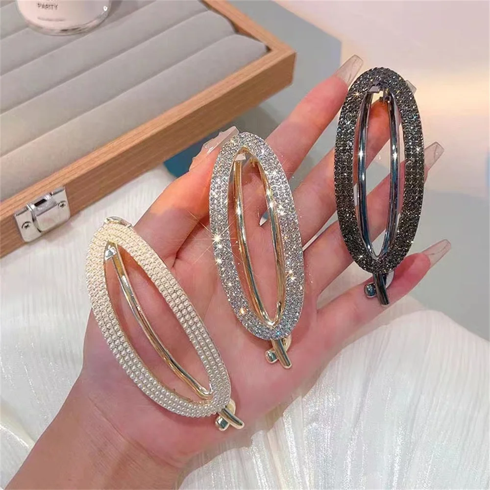 Luxury Rhinestone Oval Hairpins For Women Elegant Imitation Pearl Back Head Hair Clips Hair Accessories Barrettes Friend Gifts